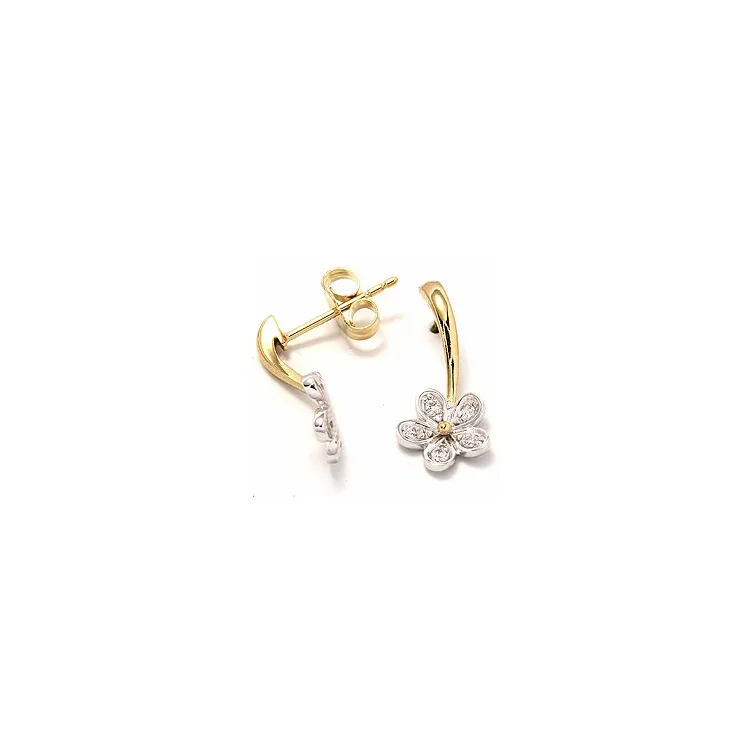 Blumen Ohrringe in 9 Karat Gold und Weißgold mit Zirkonen