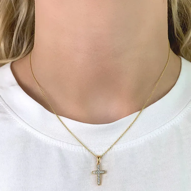 Breit Kreuz Anhänger aus 9 Karat Gold mit Rhodium