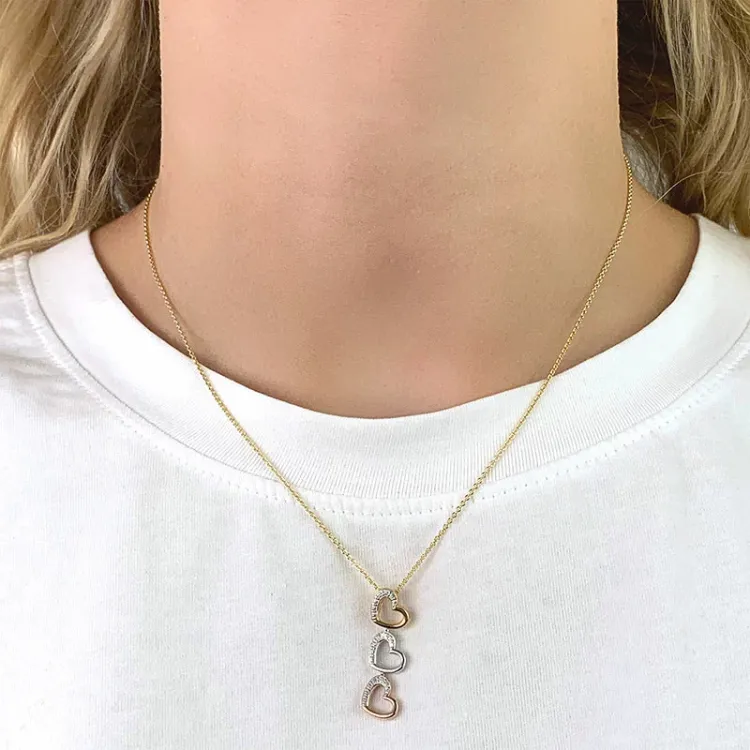 Herz Anhänger in 9 karat Gelb-, Weiß- und Rotgold