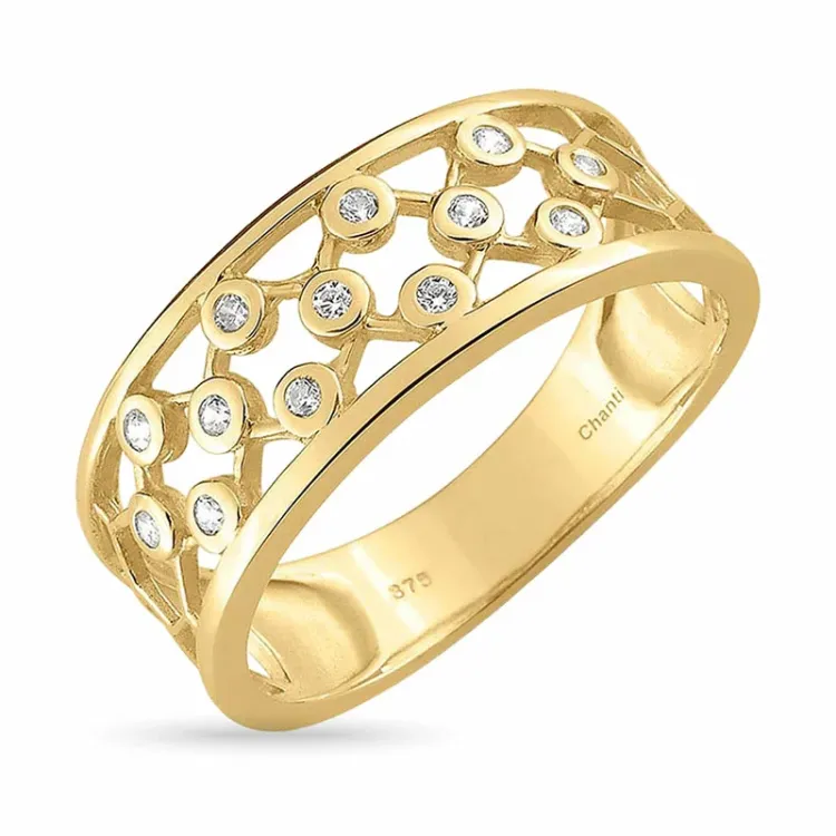 breit weißem Zirkon Goldring aus 8 Karat Gold - Gold Collection