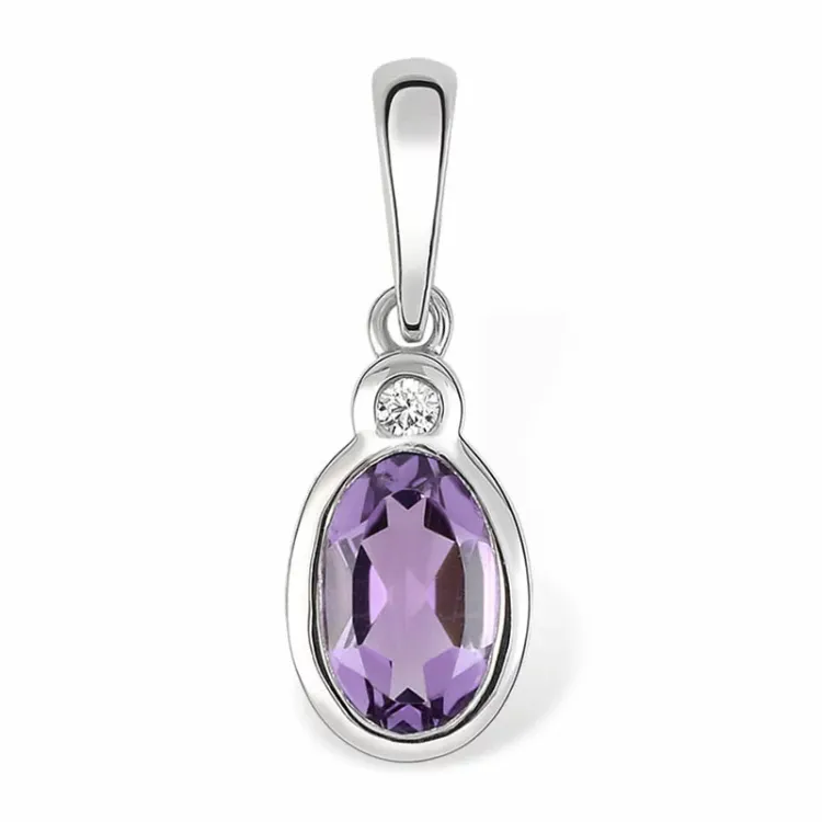 Ovaler Amethyst Anhänger aus 9 Karat Weißgold