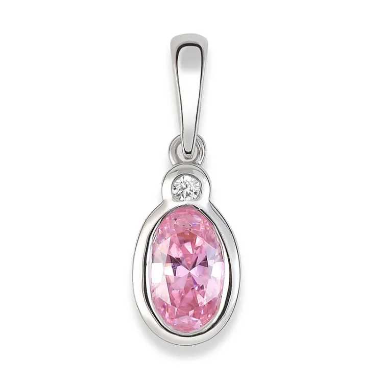 Ovaler pink Anhänger aus 9 Karat Weißgold