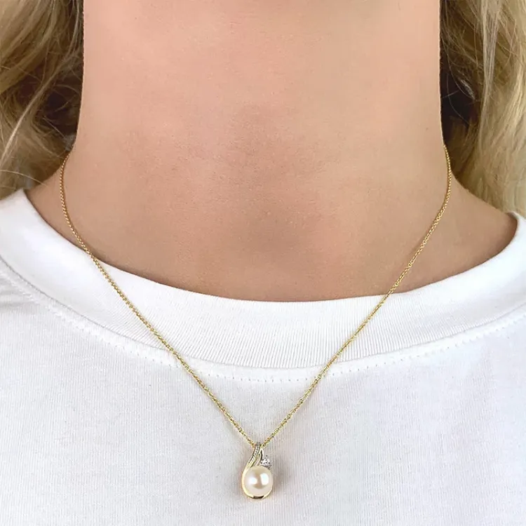 Perle Anhänger aus 9 Karat Gold mit Rhodium