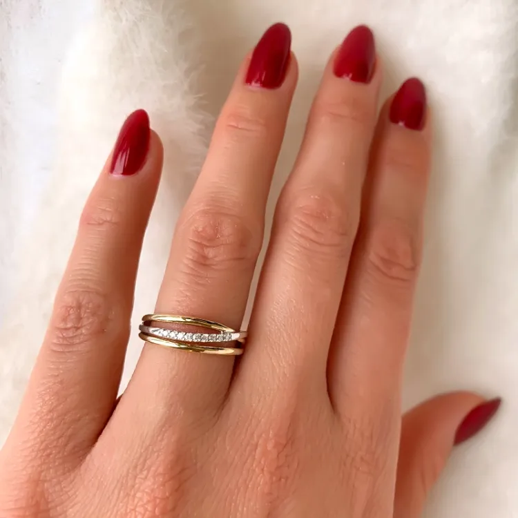 Fingerring abstraktem Diamant Ring in 14 Karat Gold- und Weißgold 0,07 ct