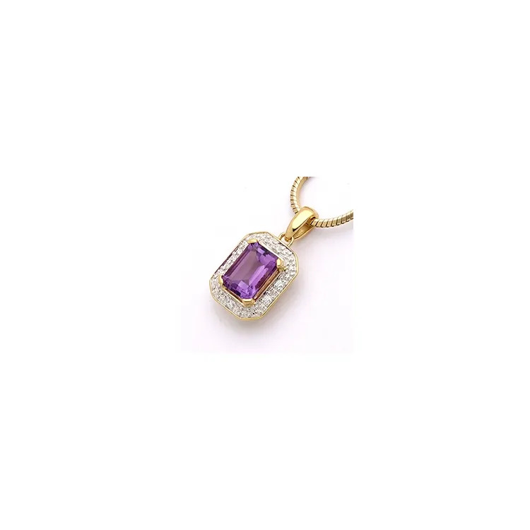 viereckigem Amethyst Anhänger aus 9 Karat Gold mit Rhodium