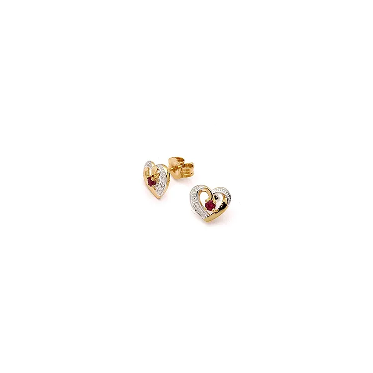 Herz Ohrringe in 9 Karat Gold mit Rhodium mit Zirkon und Rubin