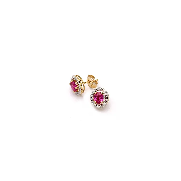 ovalen Ohrringe in 9 Karat Gold mit Rhodium mit synthetische Rubin und Zirkon