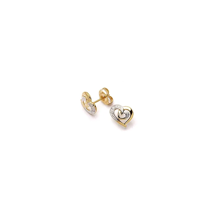 Herz Ohrstecker in 9 Karat Gold mit Rhodium mit Zirkon