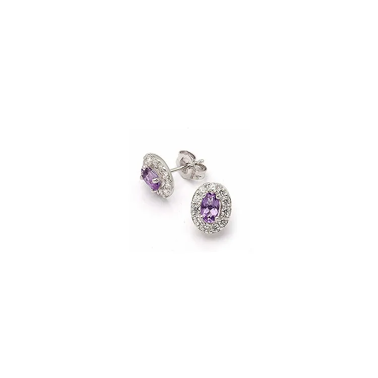 Ovalen Ohrringe in 9 Karat Weißgold mit Amethysten und Zirkonen
