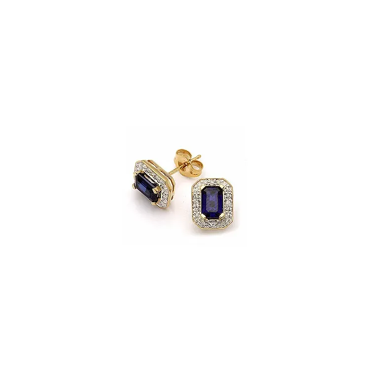 Viereckigem Ohrringe in 9 Karat Gold mit synthetischen Saphiren und Zirkonen