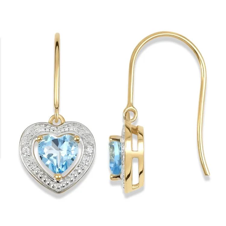 Herz Ohrringe in 9 Karat Gold mit Rhodium mit Topas und Zirkon