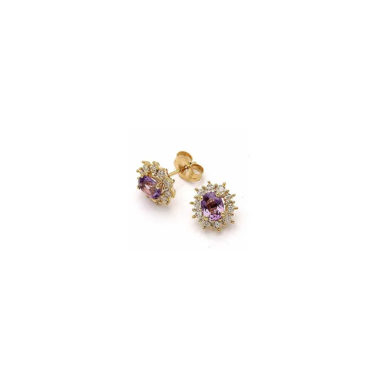 Schmuck: ovalen Ohrringe in 9 Karat Gold mit Amethysten und Zirkonen