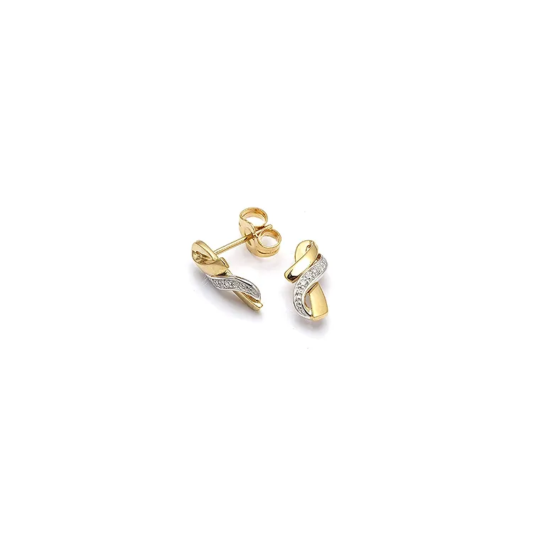 Abstrakt ohrstecker in 9 karat gold und weißgold mit zirkonen