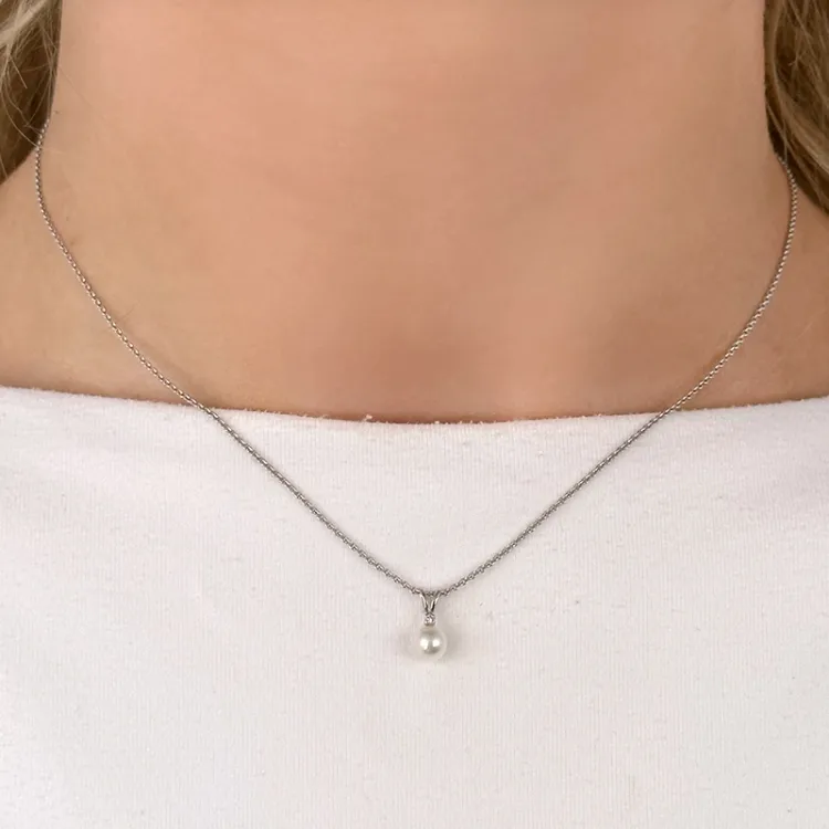 Perle Diamantanhänger in 14 karat Weißgold 0,01 ct