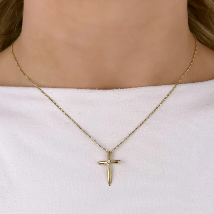 Kreuz Anhänger in 14 karat Gold 0,03 ct