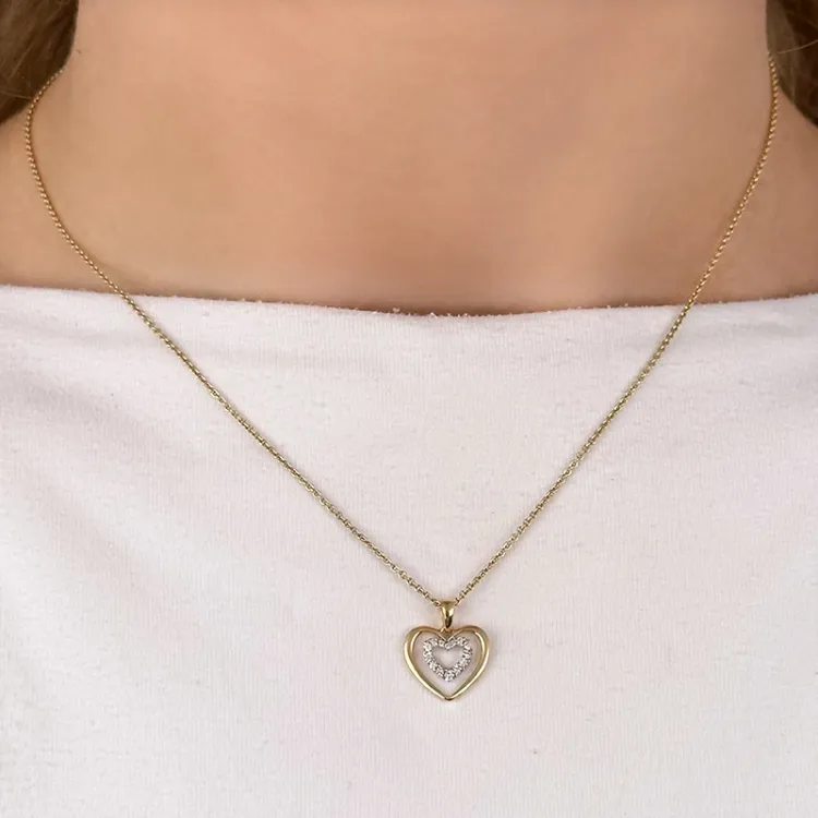 Herz Diamant Anhänger in 14 karat Gold- und Weißgold 0,08 ct