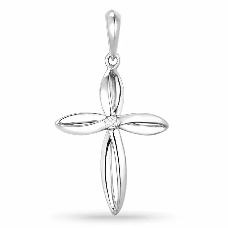 Kreuz Anhänger in 14 karat Weißgold 0,03 ct