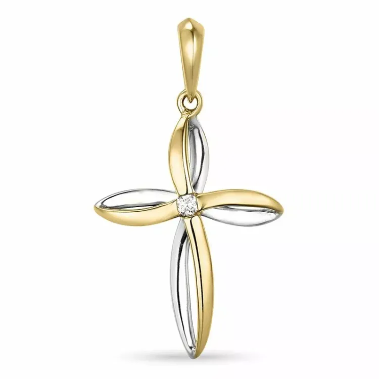 Kreuz Anhänger in 14 karat Gold- und Weißgold 0,03 ct