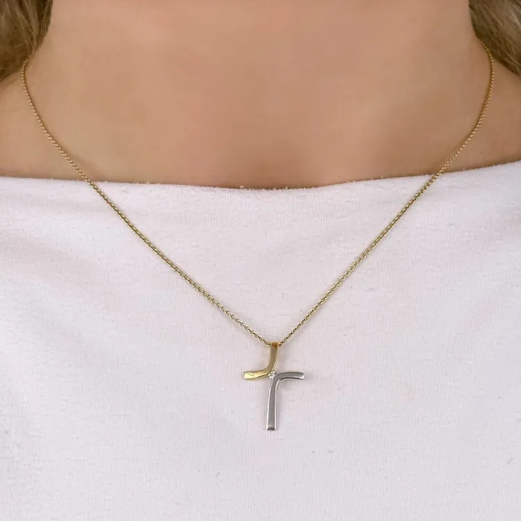 Kreuz Diamant Anhänger in 14 karat Gold- und Weißgold 0,03 ct