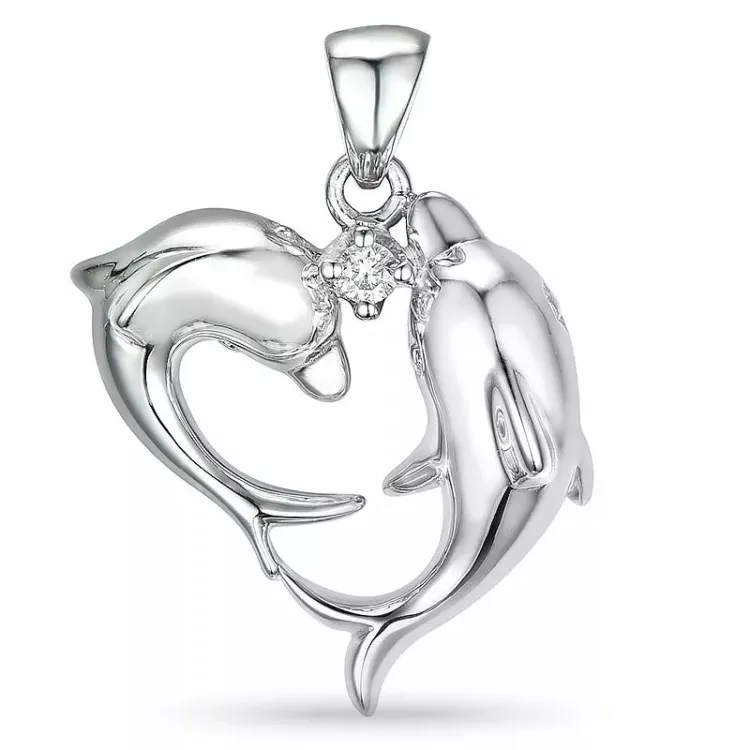 Delfin anhänger in 14 karat weißgold 0,04 ct
