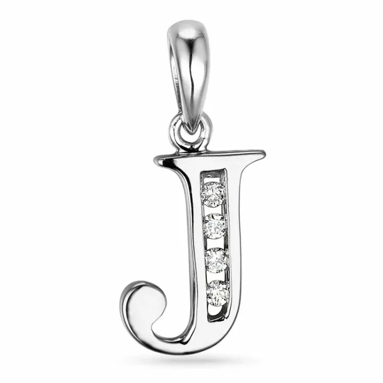 buchstab j Anhänger in 14 karat Weißgold 0,04 ct
