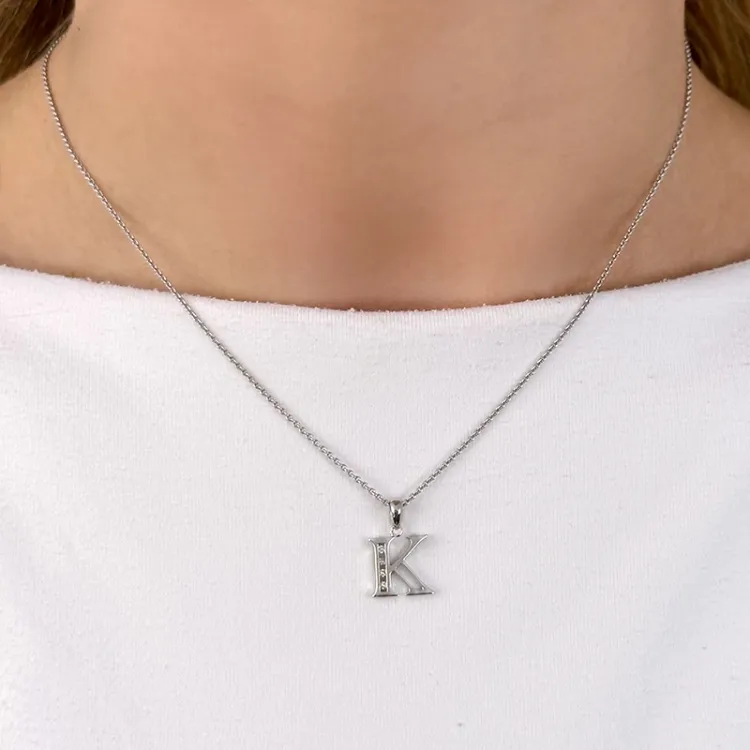 buchstab k Anhänger in 14 karat Weißgold 0,04 ct