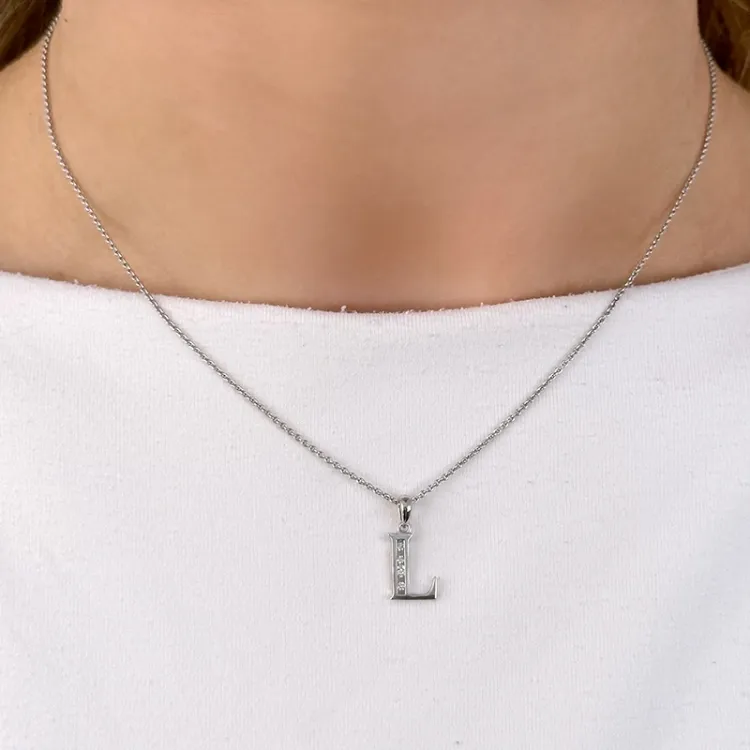 buchstab l Anhänger in 14 karat Weißgold 0,04 ct