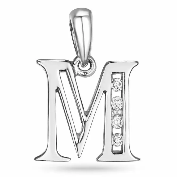 buchstab m Diamantanhänger in 14 karat Weißgold 0,04 ct