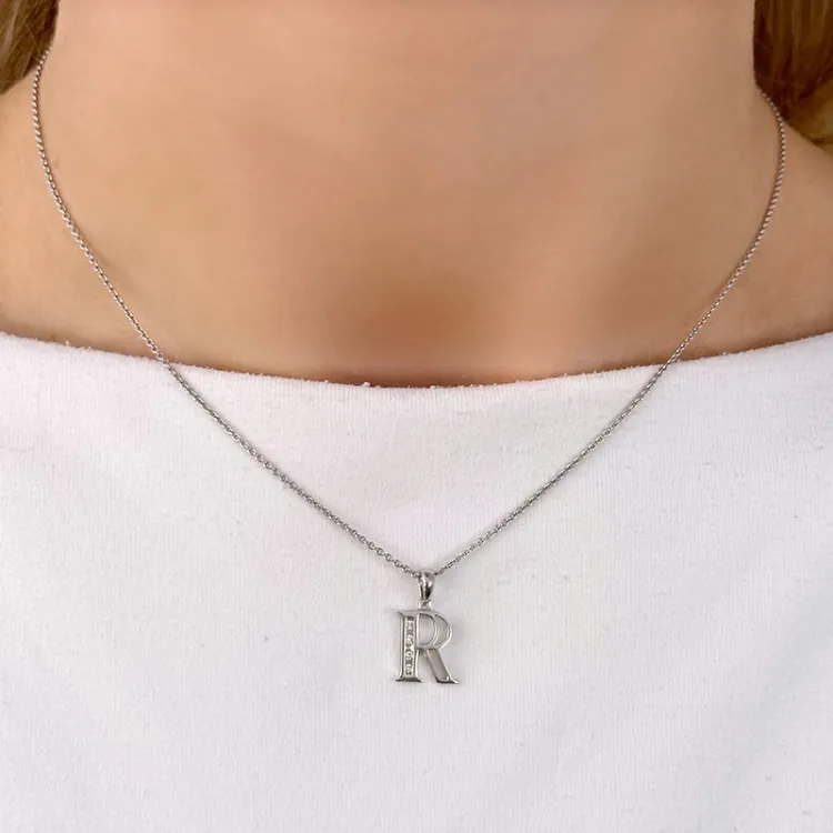 buchstab r Anhänger in 14 karat Weißgold 0,04 ct