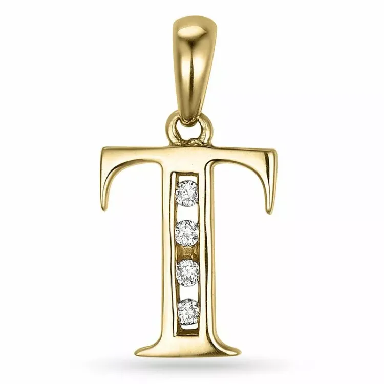 buchstab t Anhänger in 14 karat Gold 0,04 ct