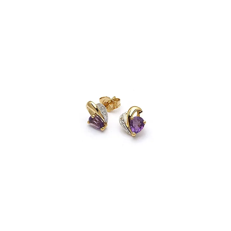 Herz Ohrringe in 9 Karat Gold und Weißgold mit Amethysten und Zirkonen