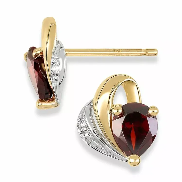 Herz Ohrringe in 9 Karat Gold und Weißgold mit Granaten und Zirkonen