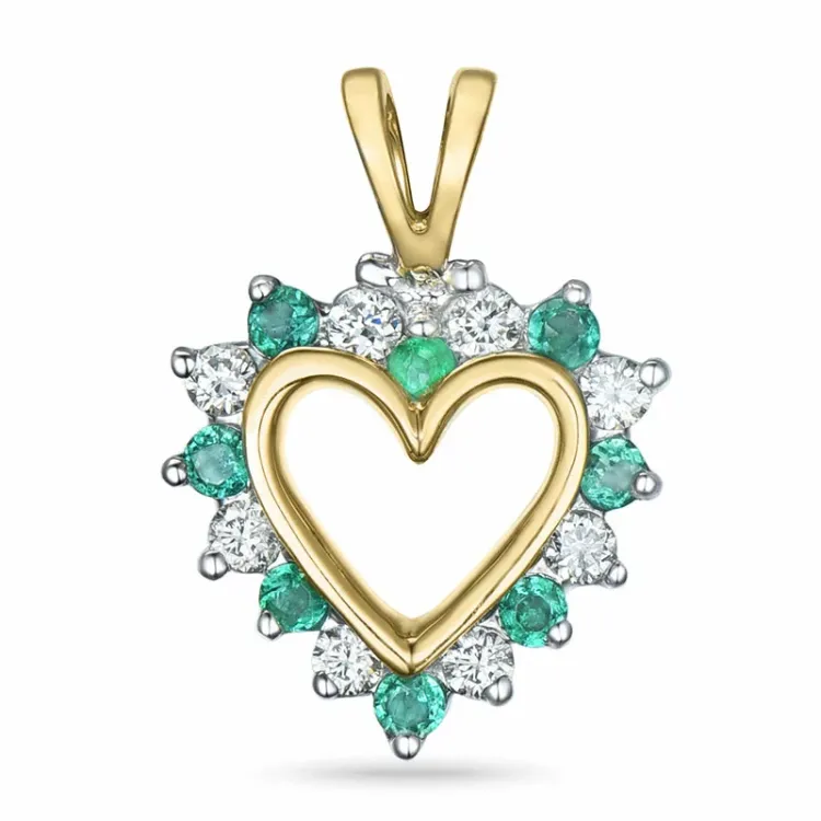 Herz Smaragd Anhänger in 14 karat Gold- und Weißgold 0,13 ct 0,14 ct