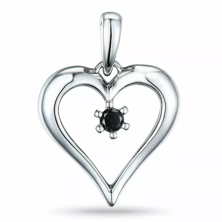 Herz schwarz Diamant Anhänger in 14 karat Weißgold 0,07 ct