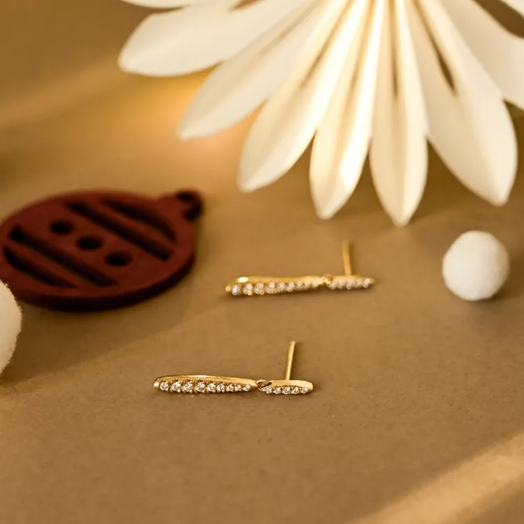 lange Diamant Ohrringe in 14 Karat Gold mit Diamant 