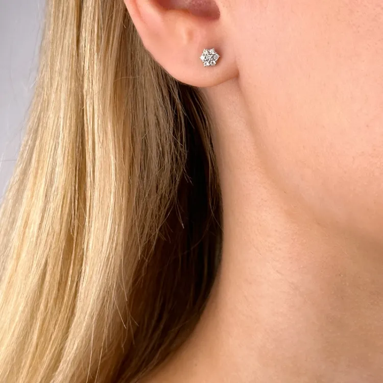 Diamant Solitärohrstecker in 14 Karat Weißgold mit Diamant 