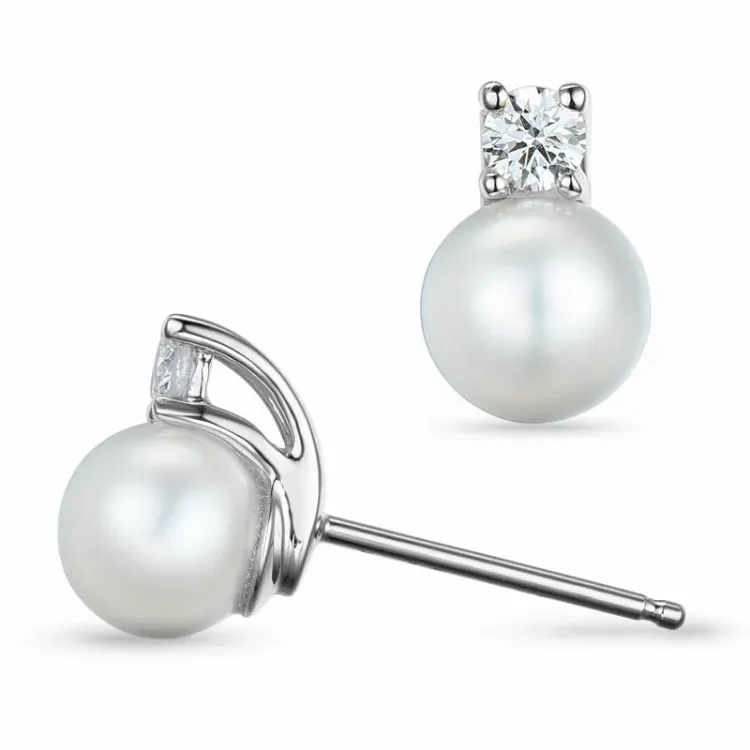Perle Ohrstecker in 14 Karat Weißgold mit Diamant