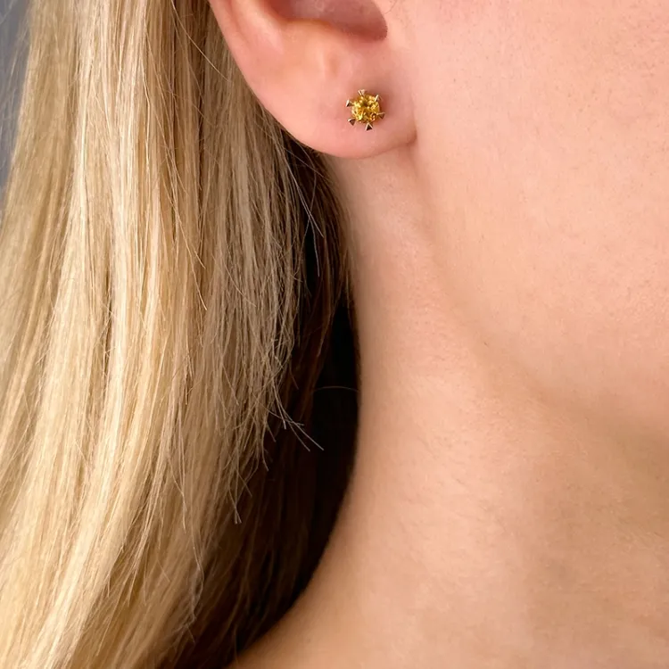 2 x 0,25 ct Solitärohrstecker in 14 Karat Gold mit Citrin 