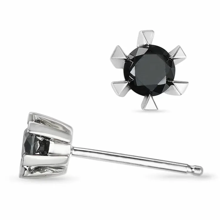 2 x 0,20 ct schwarzem Solitärohrstecker in 14 Karat Weißgold mit schwarz Diamant