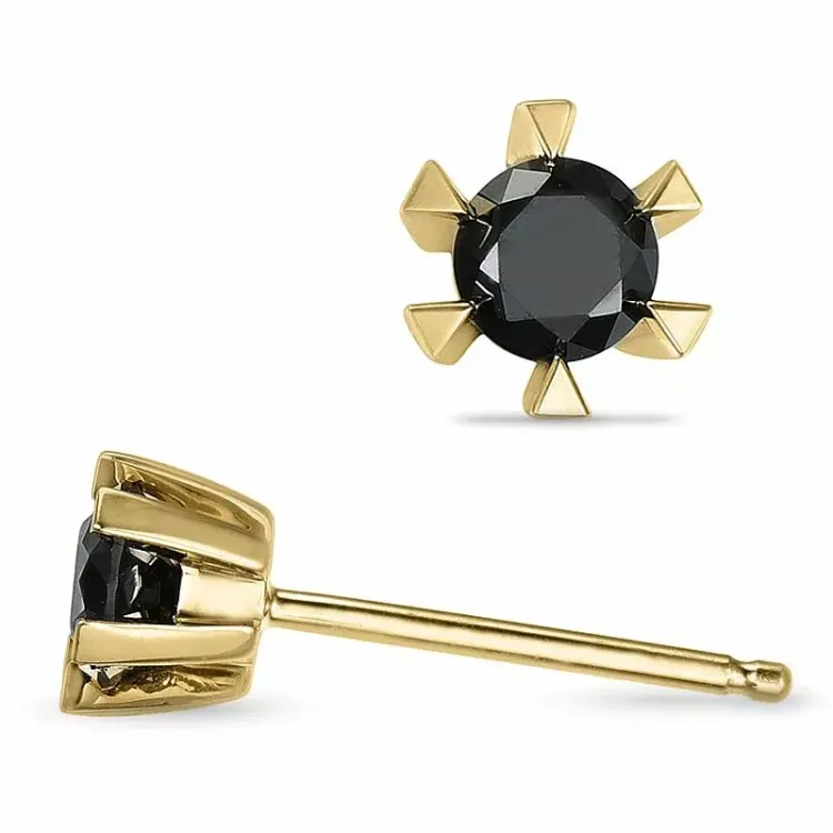 2 x 0,21 ct schwarzem Solitärohrstecker in 14 Karat Gold mit schwarz Diamant
