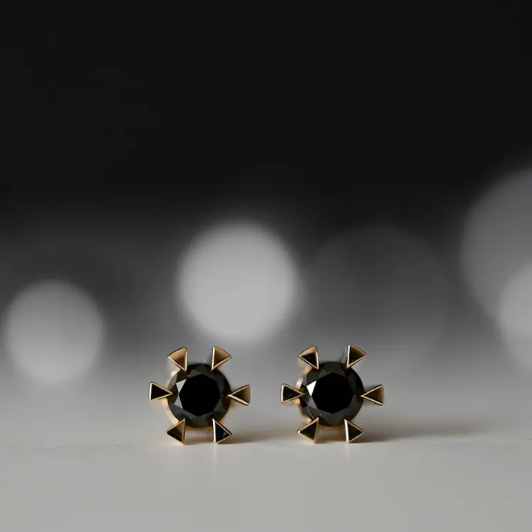 2 x 0,21 ct schwarzem Solitärohrstecker in 14 Karat Gold mit schwarz Diamant