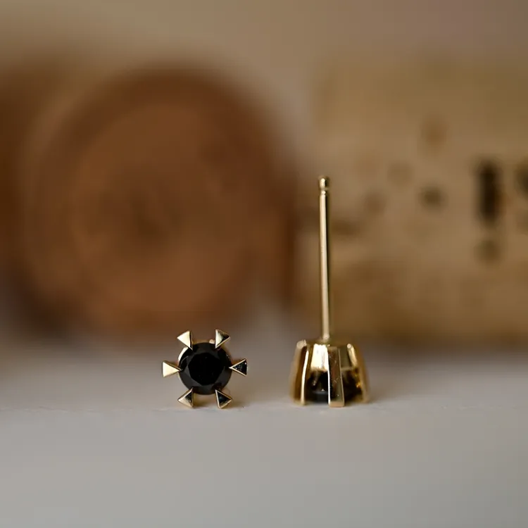 2 x 0,21 ct schwarzem Solitärohrstecker in 14 Karat Gold mit schwarz Diamant