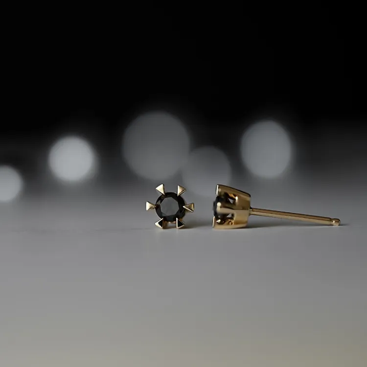 2 x 0,21 ct schwarzem Solitärohrstecker in 14 Karat Gold mit schwarz Diamant