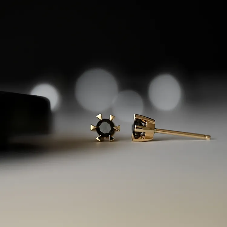 2 x 0,21 ct schwarzem Solitärohrstecker in 14 Karat Gold mit schwarz Diamant