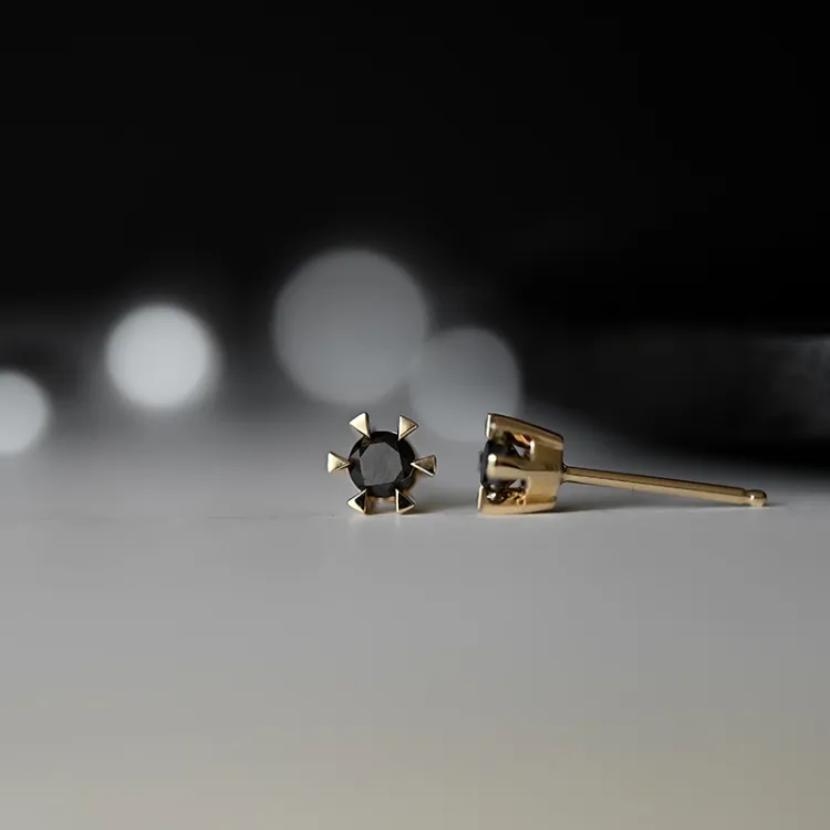 2 x 0,21 ct schwarzem Solitärohrstecker in 14 Karat Gold mit schwarz Diamant
