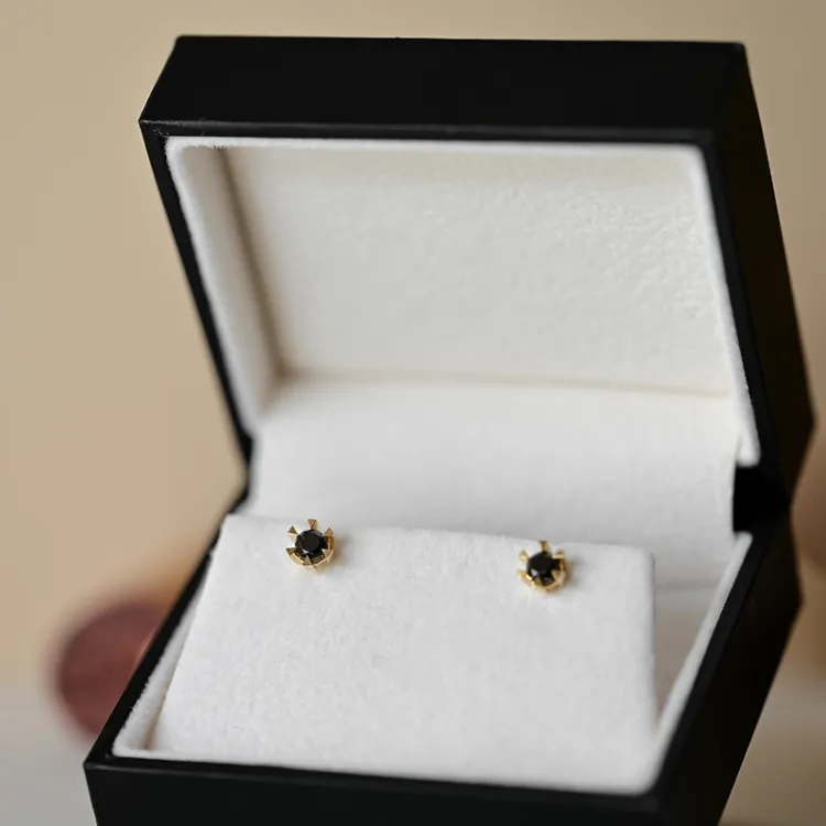 2 x 0,21 ct schwarzem Solitärohrstecker in 14 Karat Gold mit schwarz Diamant