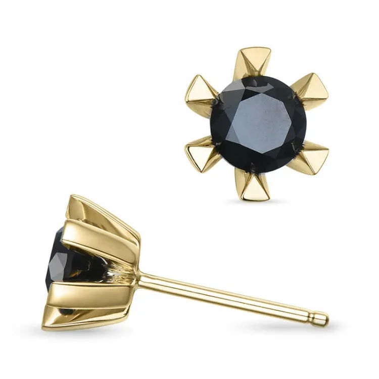 2 x 0,50 ct schwarzem Solitärohrstecker in 14 Karat Gold mit schwarz Diamant