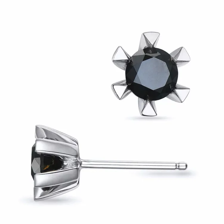 2 x 0,50 ct schwarzem Solitärohrstecker in 14 Karat Weißgold mit schwarz Diamant 