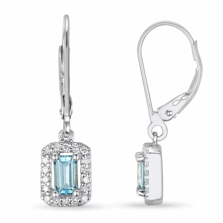 lange viereckigem Blautopas Ohrringe in 14 Karat Weißgold mit Diamant und Topas