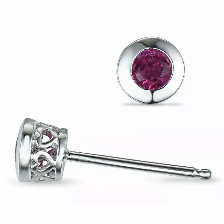 runden Rubin Ohrstecker in 14 Karat Weißgold mit Rubin